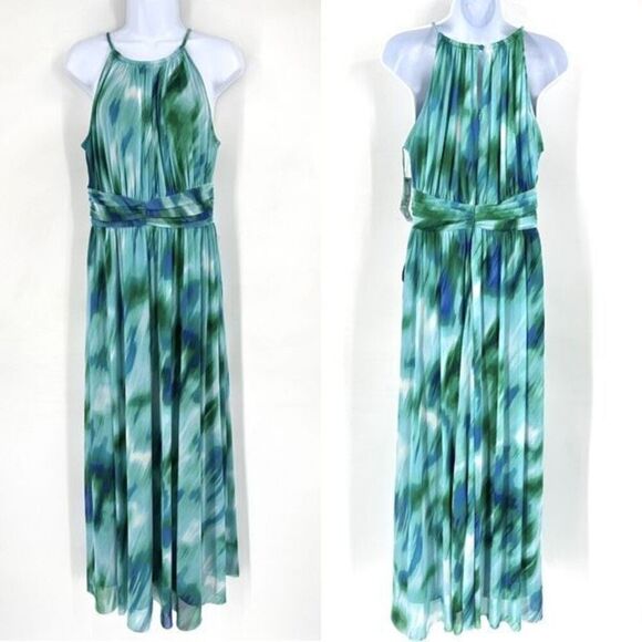 NWT Maggy London Watercolor Halter A Line Maxi Dress Wedding Cocktail Size 8 - Picture 1 of 12